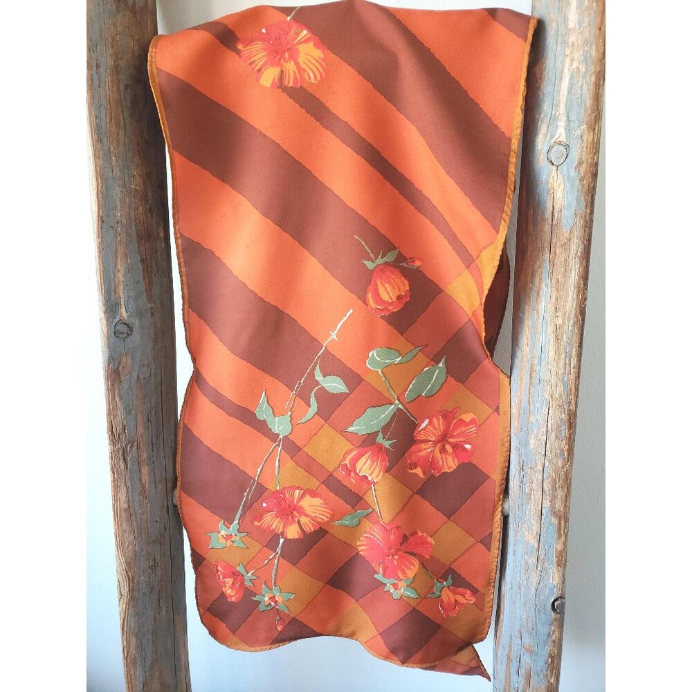 Orange Scarf with Brown Lines Checks Designer Vera Neumann